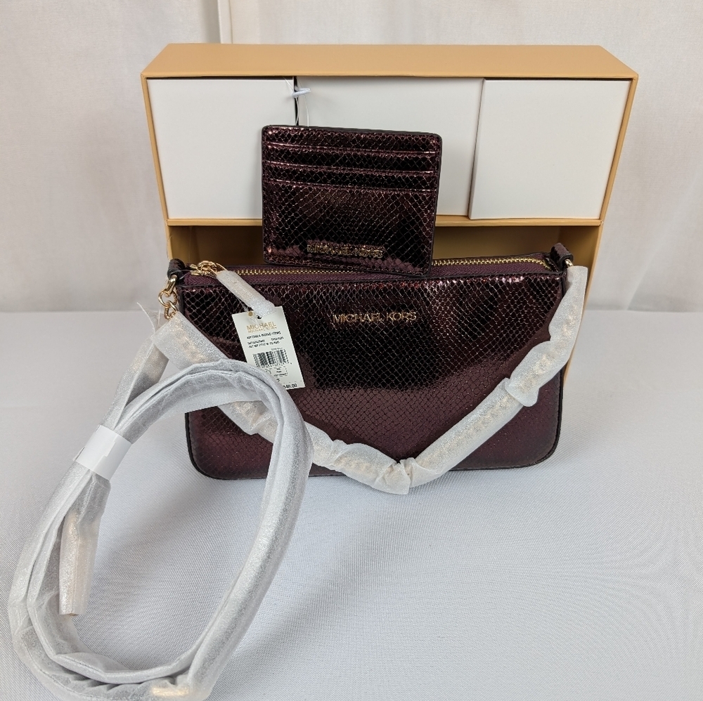 Michael Kors Oxblood Rouge Sombre Crossbody Tote and Wallet Box Set - Picture 16 of 16